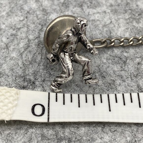 Vintage Silver Tone Bowler Tie Tack and Chain Lapel Pin Bowling Gift - Picture 5 of 5